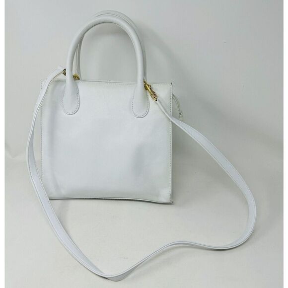 GIANI BERNINI White Leather Double Handle‎ Shoulder Handbag Purse - Picture 1 of 10